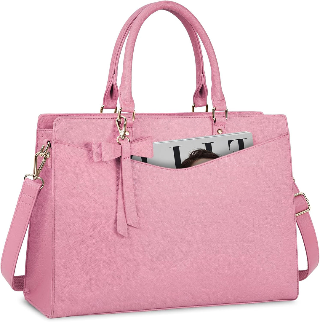 Waterproof PU Leather Laptop Tote Bag with Multi-Pocket Design for Women