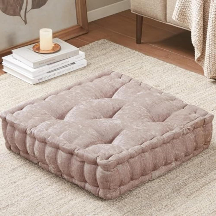 Large Chenille Floor Cushion for Meditation & Yoga-Blush-Nora Luxe