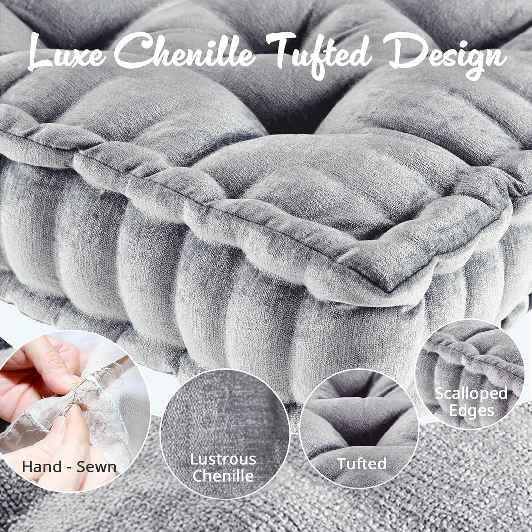 Large Chenille Floor Cushion for Meditation & Yoga-Blush-Nora Luxe