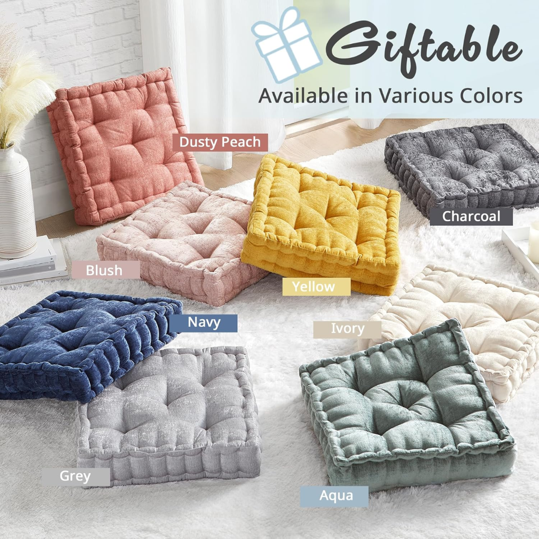 Large Chenille Floor Cushion for Meditation & Yoga-Blush-Nora Luxe