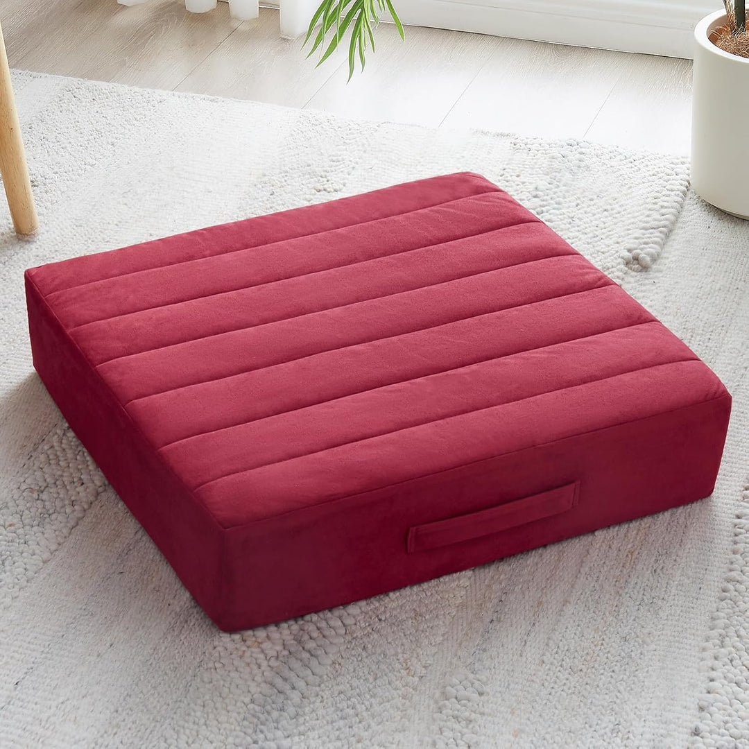 Large Meditation Cushion with Thick Foam & Soft Cover-Bordeaux red-Nora Luxe