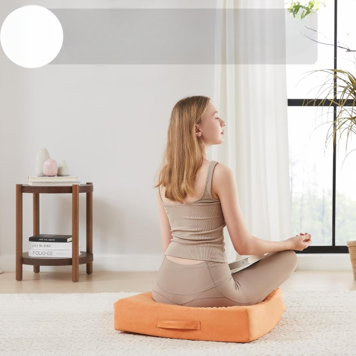 Large Meditation Cushion with Thick Foam & Soft Cover-Bordeaux red-Nora Luxe