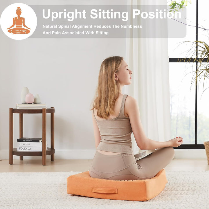 Large Meditation Cushion with Thick Foam & Soft Cover-Bordeaux red-Nora Luxe