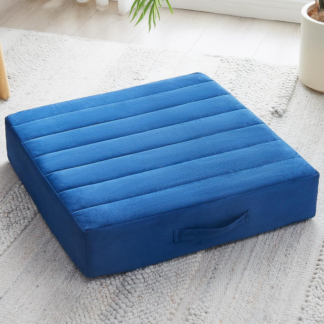 Large Meditation Cushion with Thick Foam & Soft Cover-Dark blue-Nora Luxe