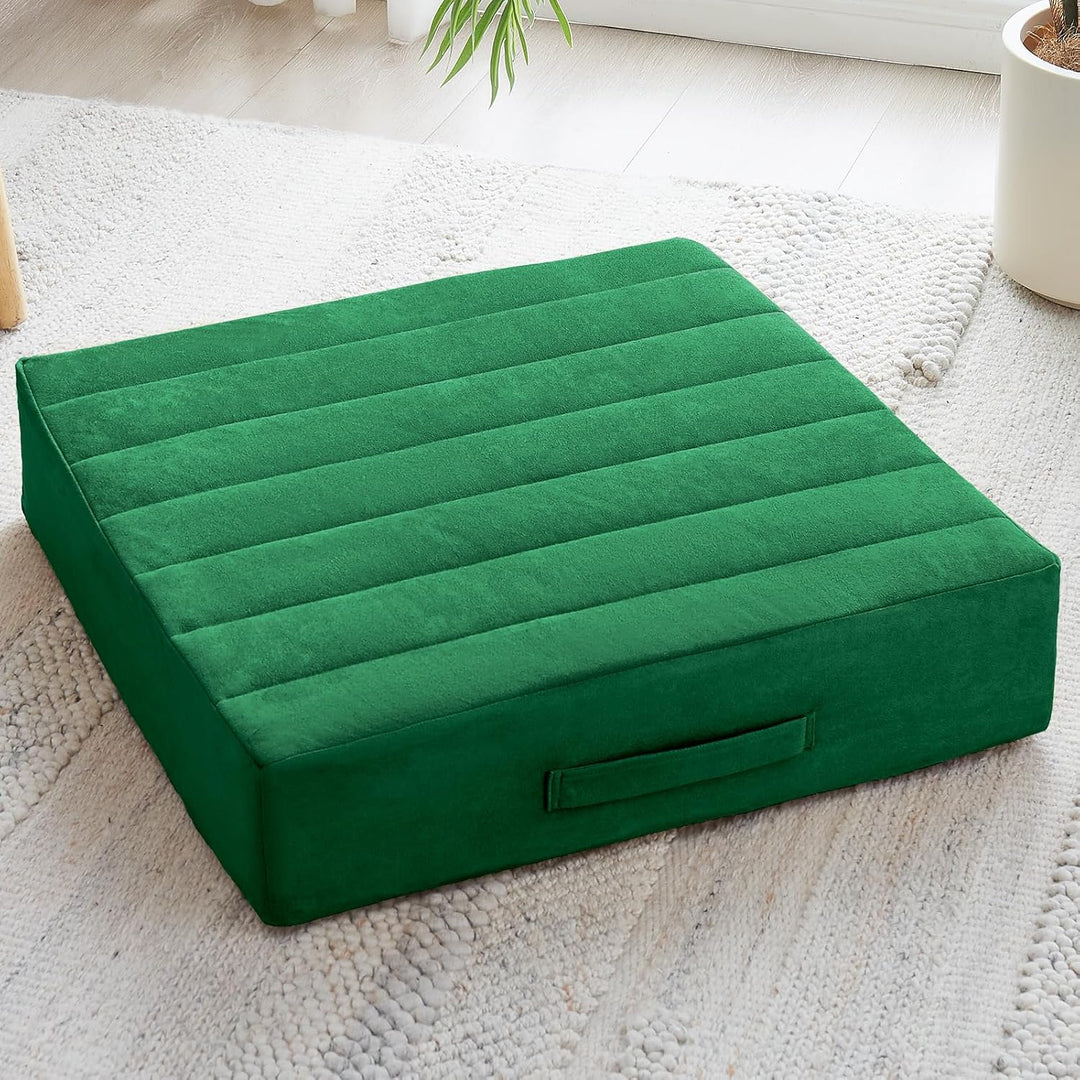 Large Meditation Cushion with Thick Foam & Soft Cover-Green-Nora Luxe