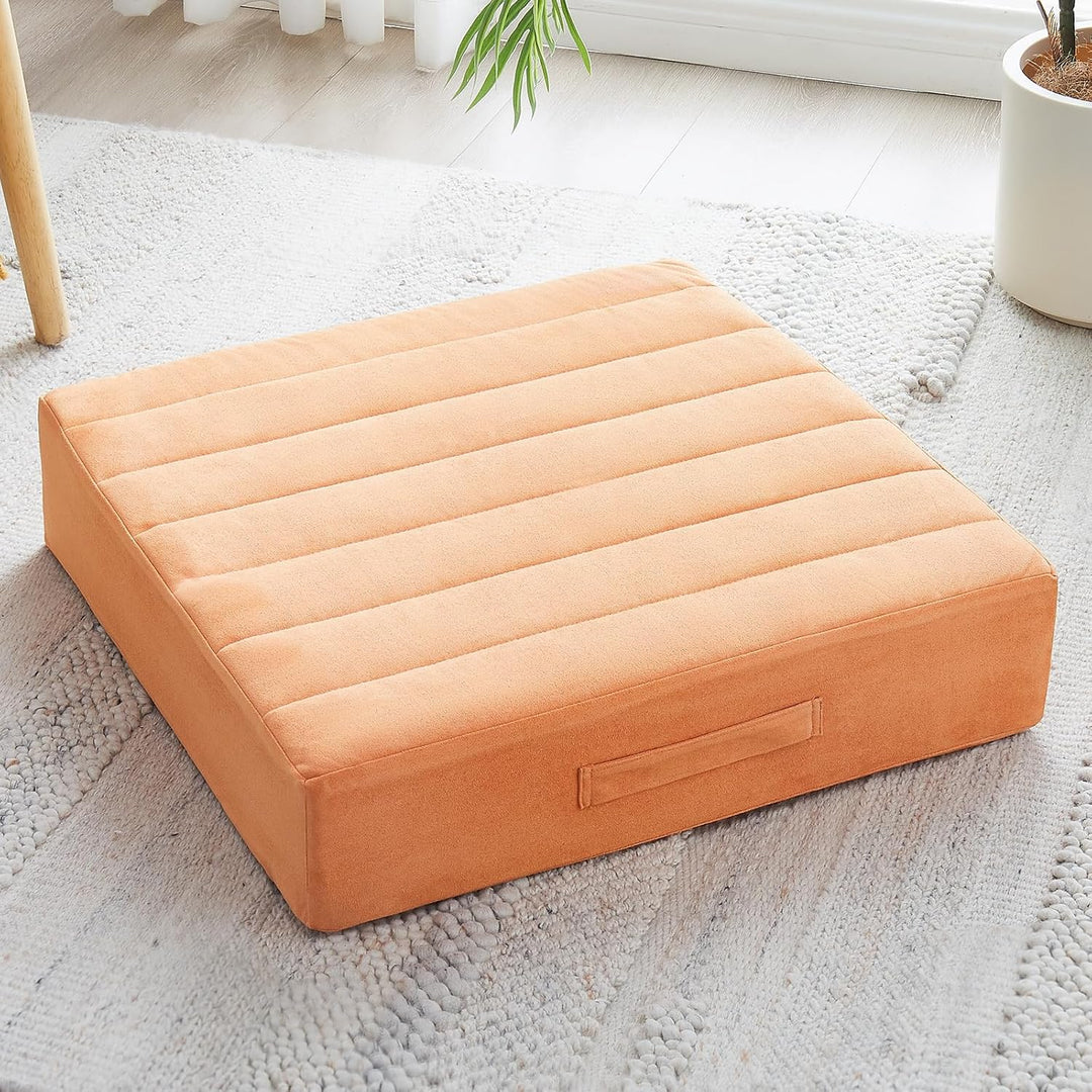 Large Meditation Cushion with Thick Foam & Soft Cover-Orange-Nora Luxe