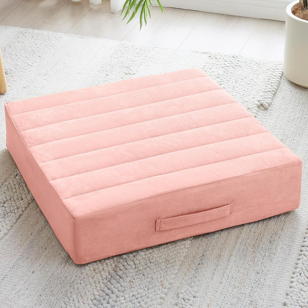 Large Meditation Cushion with Thick Foam & Soft Cover-Pink-Nora Luxe