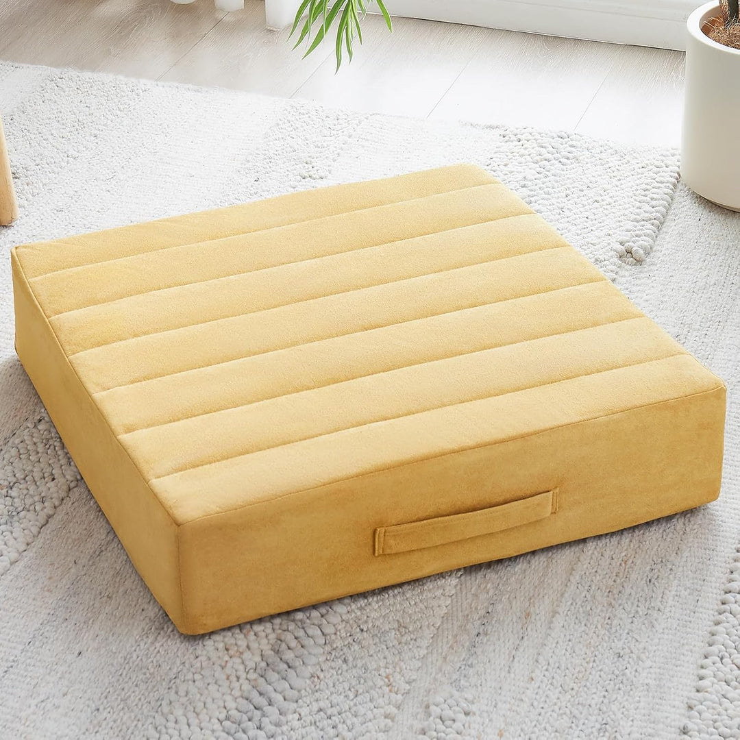 Large Meditation Cushion with Thick Foam & Soft Cover-Yellow-Nora Luxe