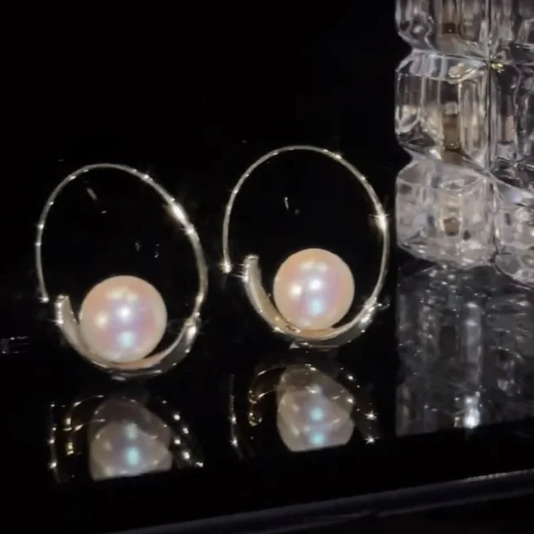 Large Pearl Circle Earrings - Camille-Gold-Nora Luxe