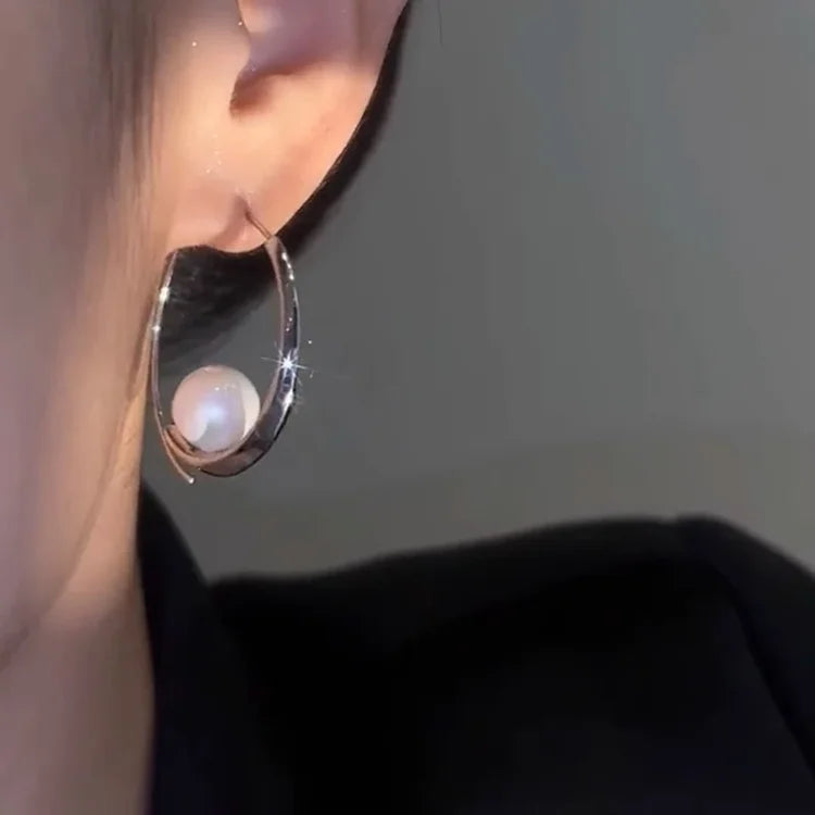Large Pearl Circle Earrings - Camille-Gold-Nora Luxe