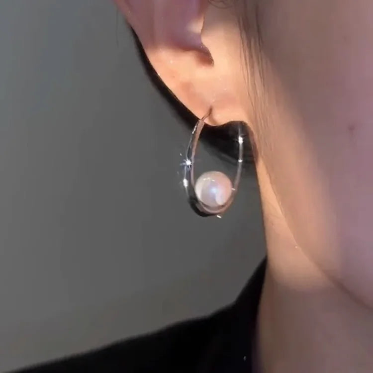 Large Pearl Circle Earrings - Camille-Gold-Nora Luxe
