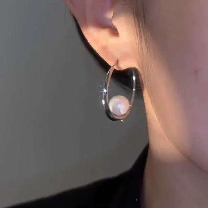 Large Pearl Circle Earrings - Camille-Gold-Nora Luxe