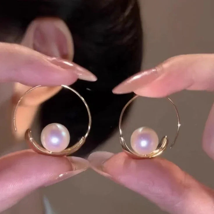 Large Pearl Circle Earrings - Camille-Gold-Nora Luxe