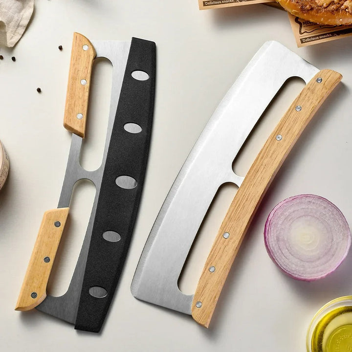 Large Pizza Cutter with Curved Stainless Steel Blade (35 cm) - Bruno-Double Handle-The Livary