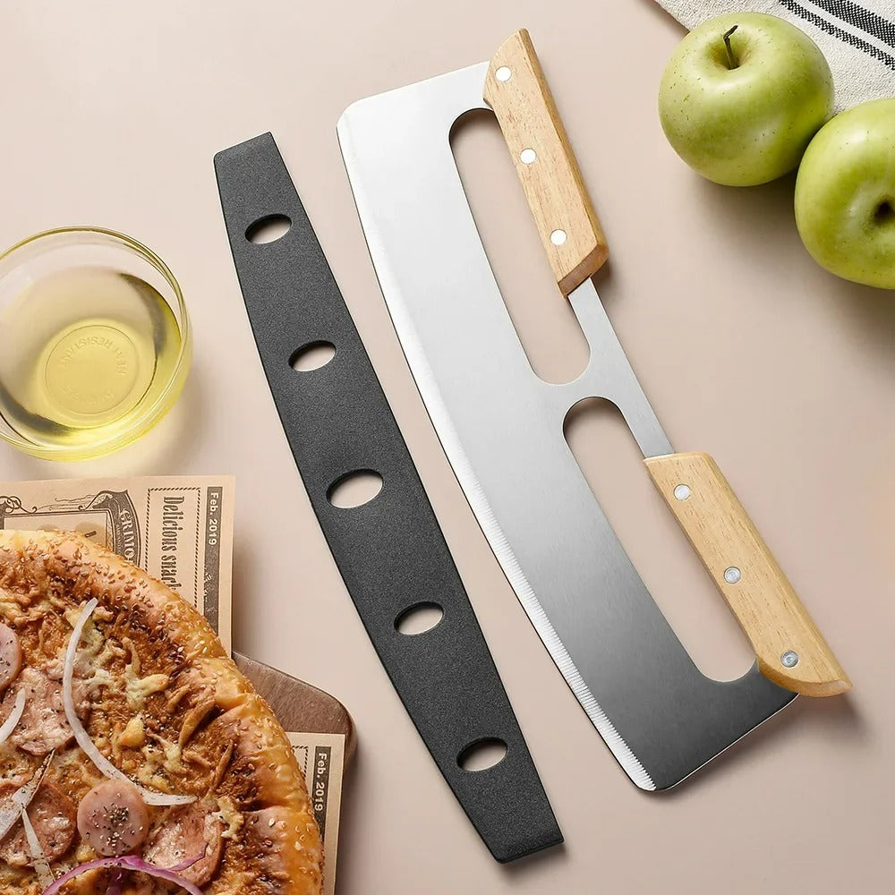 Large Pizza Cutter with Curved Stainless Steel Blade (35 cm) - Bruno-Double Handle-The Livary