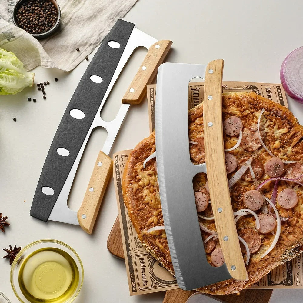 Large Pizza Cutter with Curved Stainless Steel Blade (35 cm) - Bruno-Double Handle-The Livary