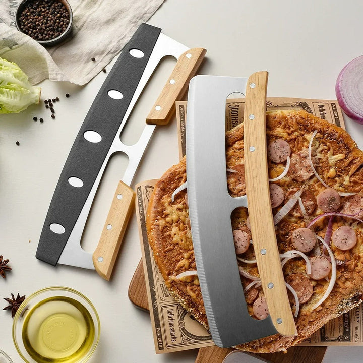 Large Pizza Cutter with Curved Stainless Steel Blade (35 cm) - Bruno-Double Handle-The Livary
