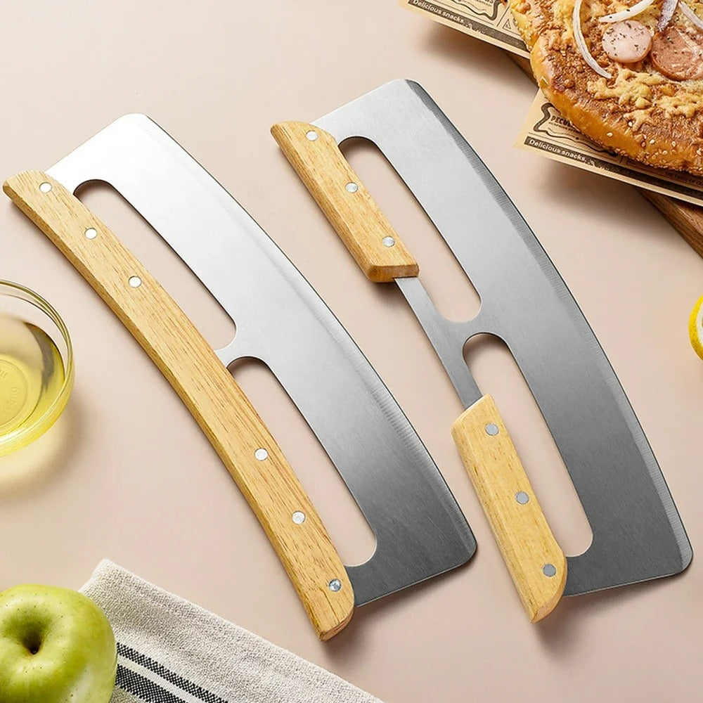 Large Pizza Cutter with Curved Stainless Steel Blade (35 cm) - Bruno-Double Handle-The Livary