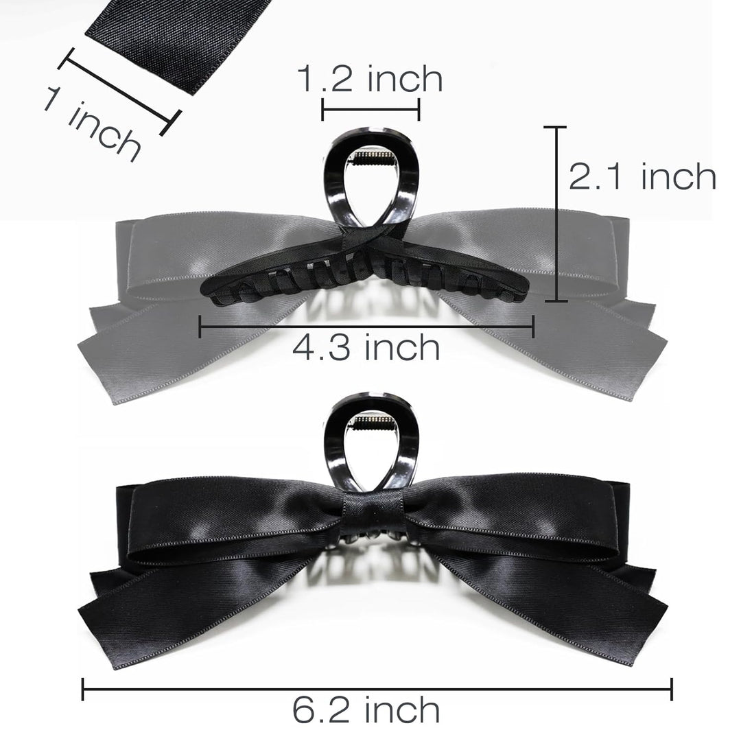 Large Satin Bow Clips-1 Piece Black + 1 Piece White-Nora Luxe