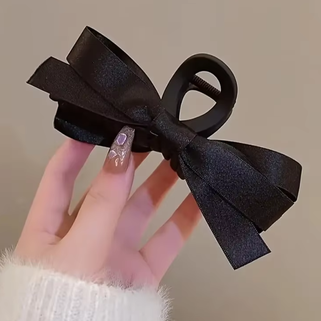 Large Satin Bow Clips-1 Piece Black + 1 Piece White-Nora Luxe