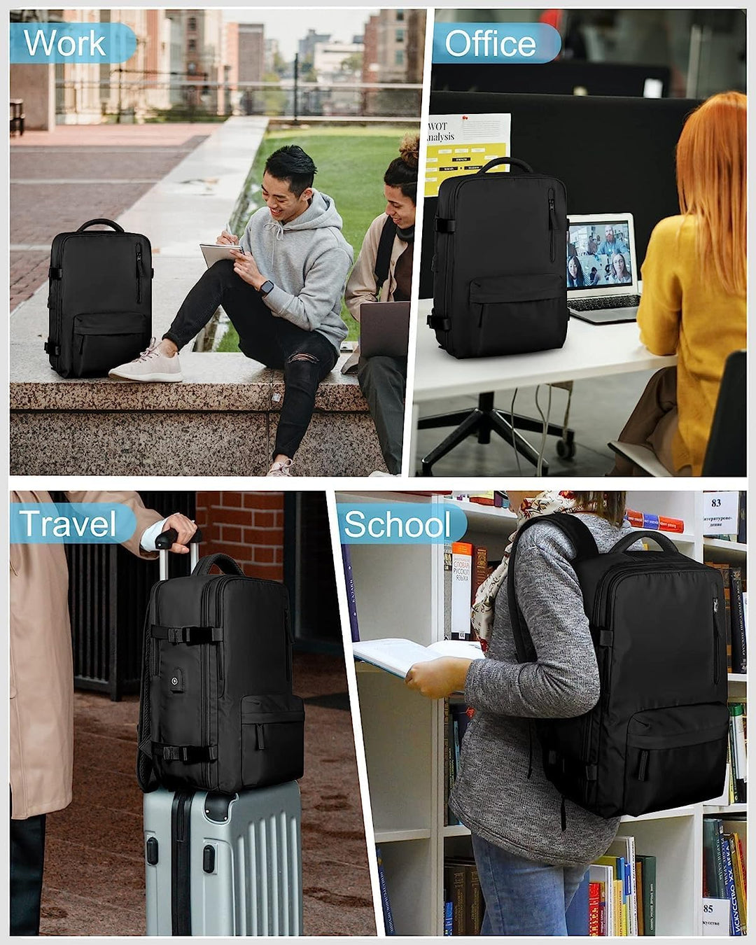 40L Waterproof Travel Backpack with Shoe Compartment & USB Port – 14” (35.56 cm)Laptop Fit