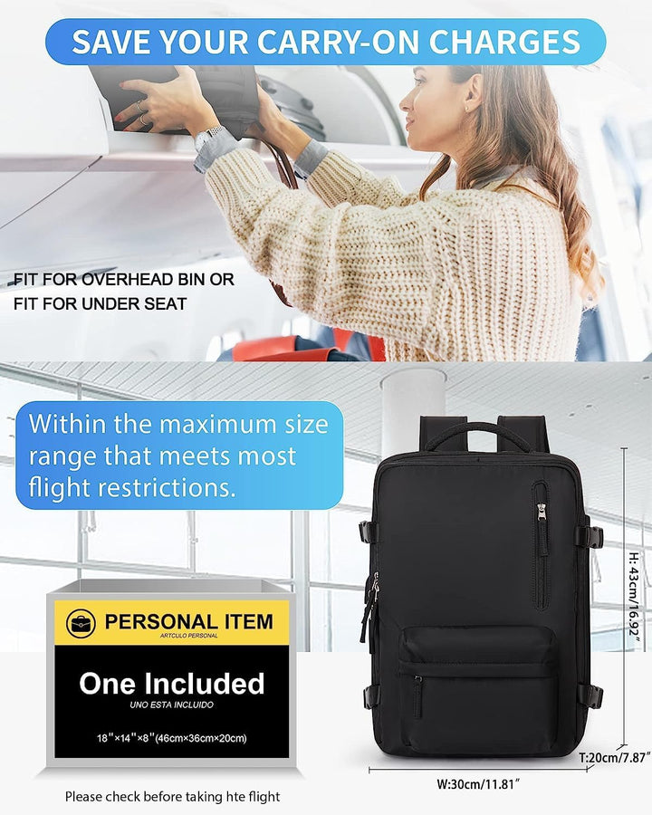 40L Waterproof Travel Backpack with Shoe Compartment & USB Port – 14” (35.56 cm)Laptop Fit