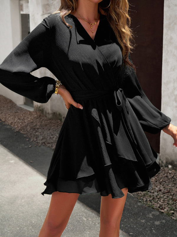 Layered Dress with Waistband - Lena-Black-S-Nora Luxe