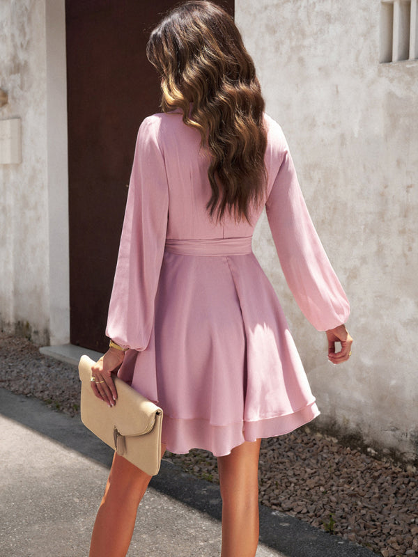 Layered Dress with Waistband - Lena-Pink-S-Nora Luxe