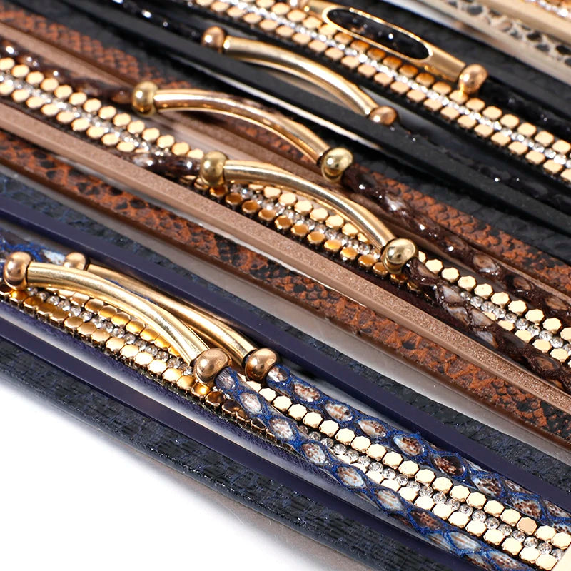 Layered Elegant Bracelet | Snake Leather Jewellery-Khaki-Nora Luxe