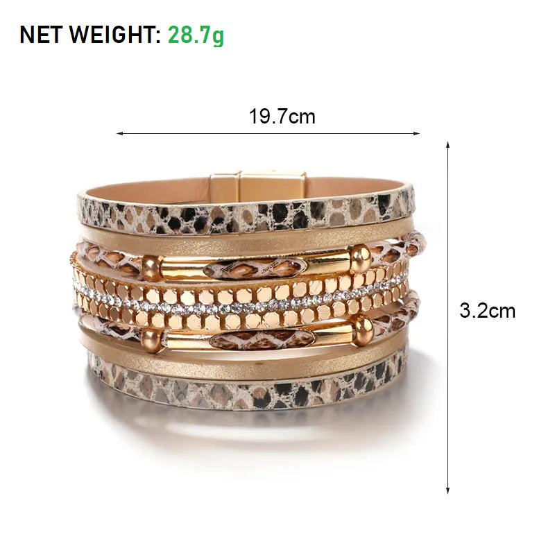 Layered Elegant Bracelet | Snake Leather Jewellery-Khaki-Nora Luxe