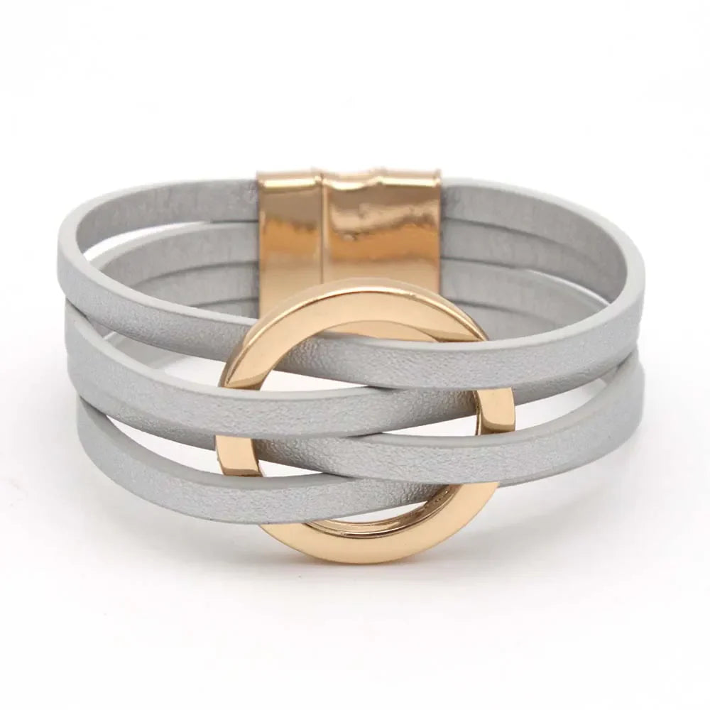 Layered Leather Wrap Bracelet | Trendy Multi-Strand Jewellery-925 Silver-Nora Luxe