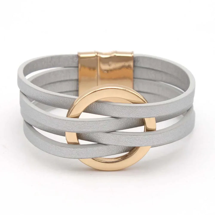 Layered Leather Wrap Bracelet | Trendy Multi-Strand Jewellery-925 Silver-Nora Luxe