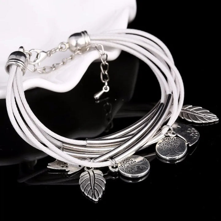 Layered Natural Leather Bracelet | Multi-Strand Women's Jewellery-BEIGE-Nora Luxe