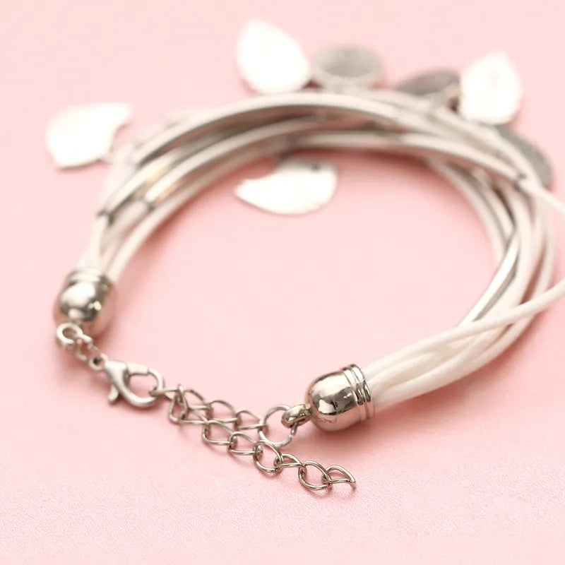 Layered Natural Leather Bracelet | Multi-Strand Women's Jewellery-BEIGE-Nora Luxe