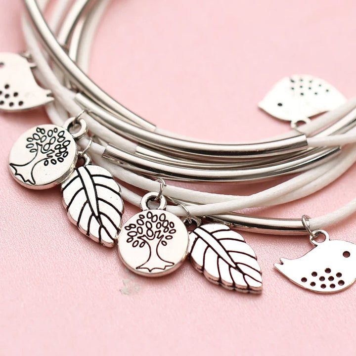 Layered Natural Leather Bracelet | Multi-Strand Women's Jewellery-BEIGE-Nora Luxe