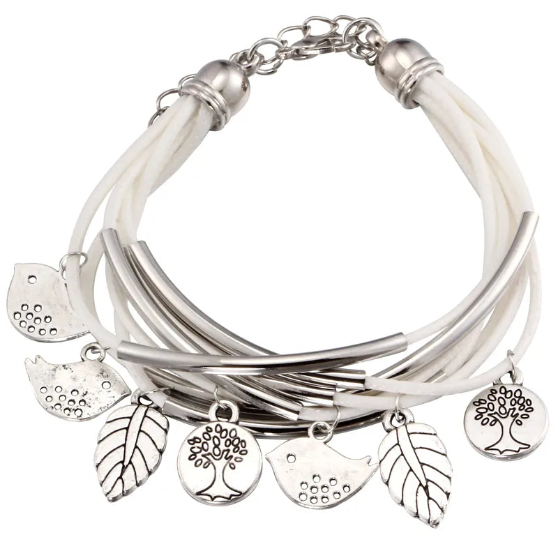 Layered Natural Leather Bracelet | Multi-Strand Women's Jewellery-BEIGE-Nora Luxe