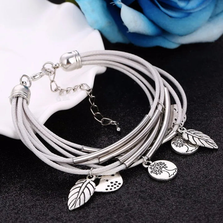 Layered Natural Leather Bracelet | Multi-Strand Women's Jewellery-WHITE-Nora Luxe