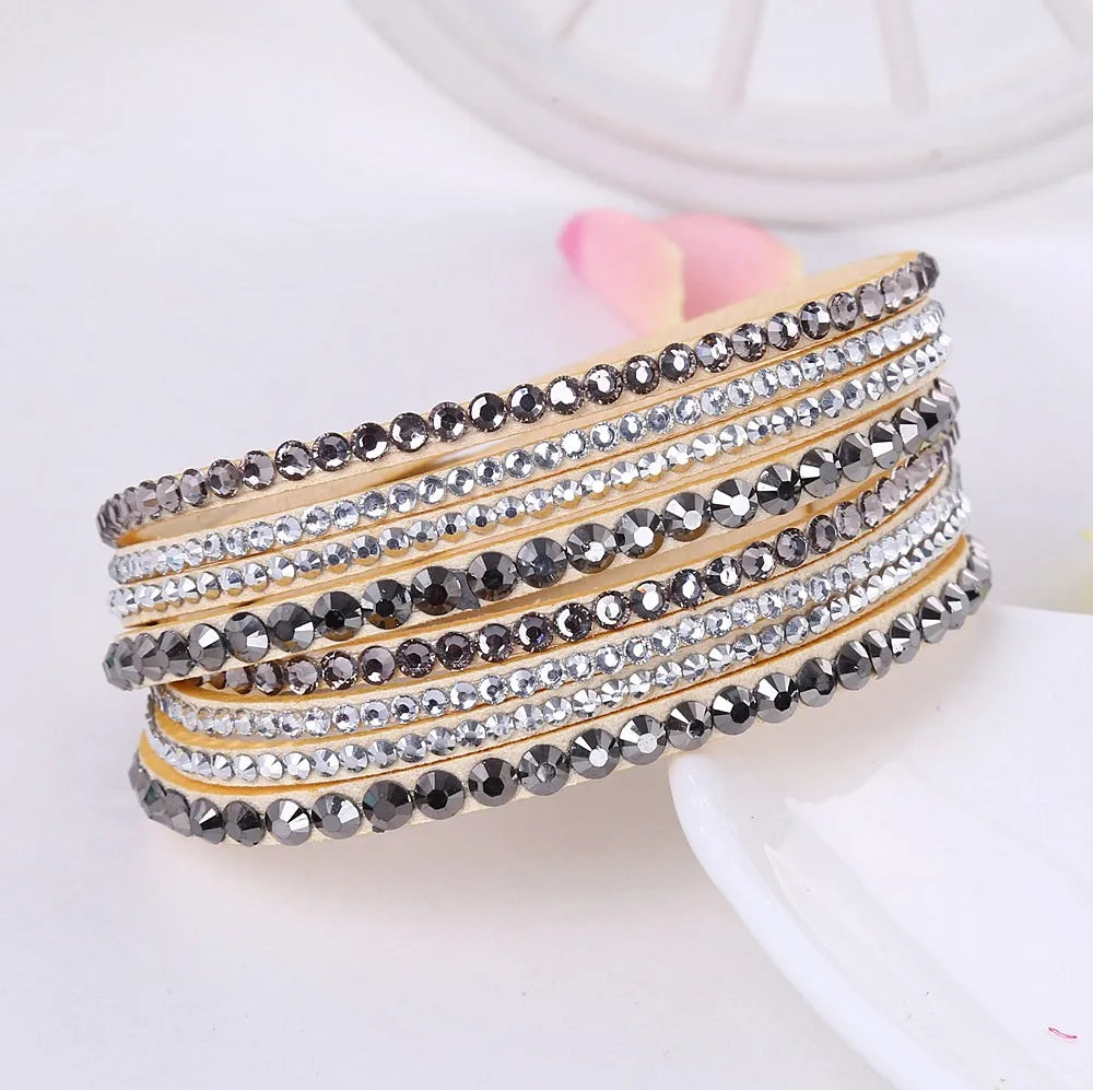 Layered Rhinestone Wrap Bracelet-BEIGE-Nora Luxe