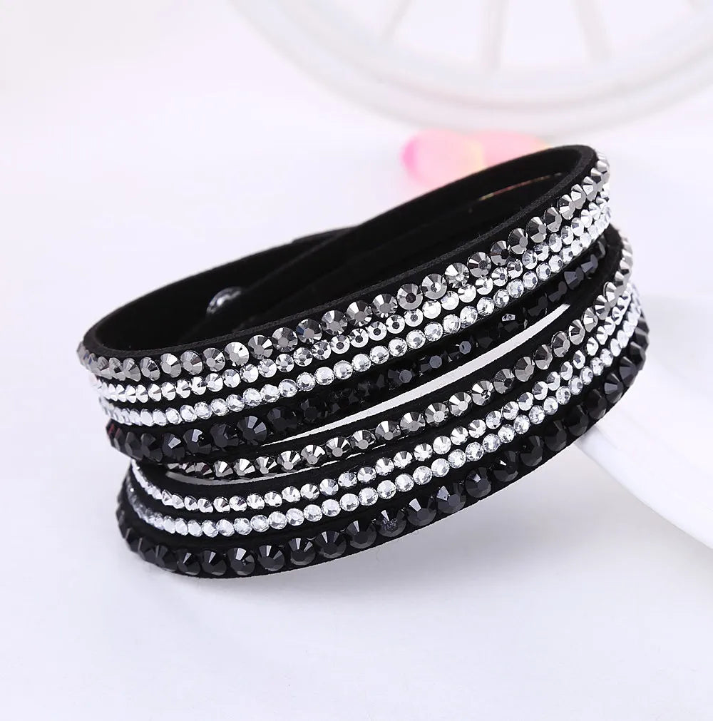 Layered Rhinestone Wrap Bracelet-BLACK-Nora Luxe