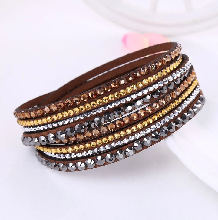 Layered Rhinestone Wrap Bracelet-BROWN-Nora Luxe