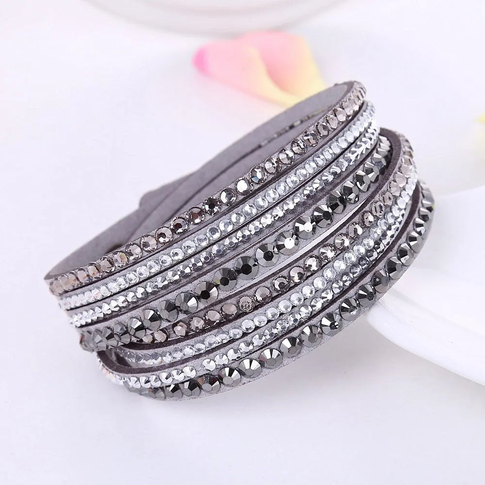Layered Rhinestone Wrap Bracelet-GRAY-Nora Luxe