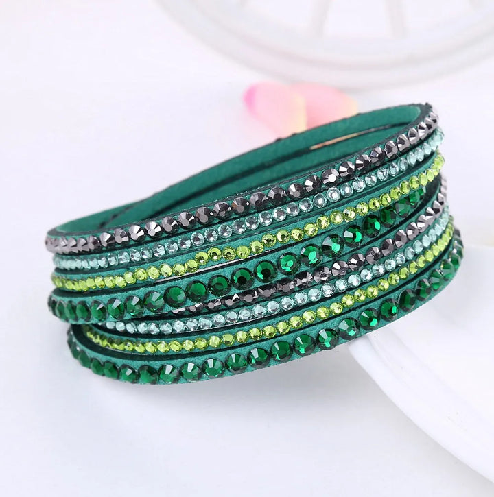 Layered Rhinestone Wrap Bracelet-GREEN-Nora Luxe