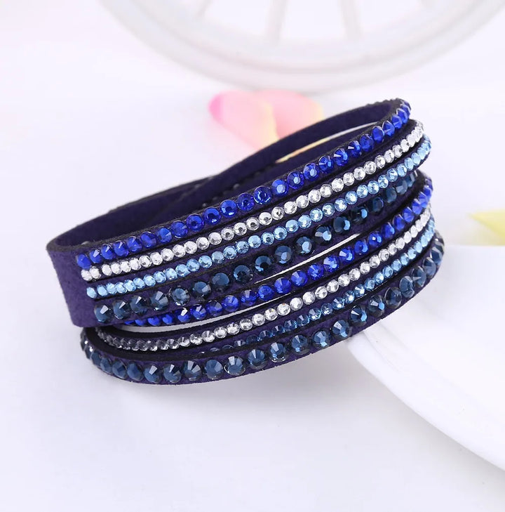 Layered Rhinestone Wrap Bracelet-NAVY BLUE-Nora Luxe