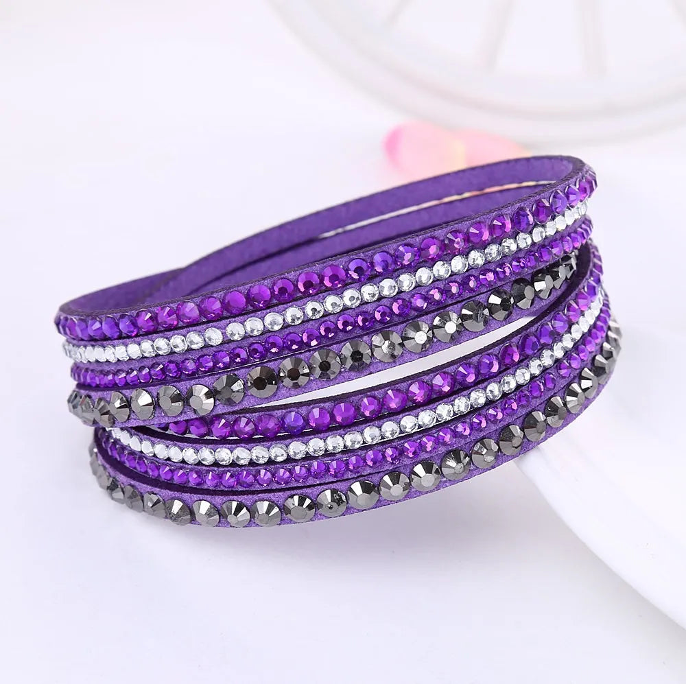 Layered Rhinestone Wrap Bracelet-PURPLE-Nora Luxe