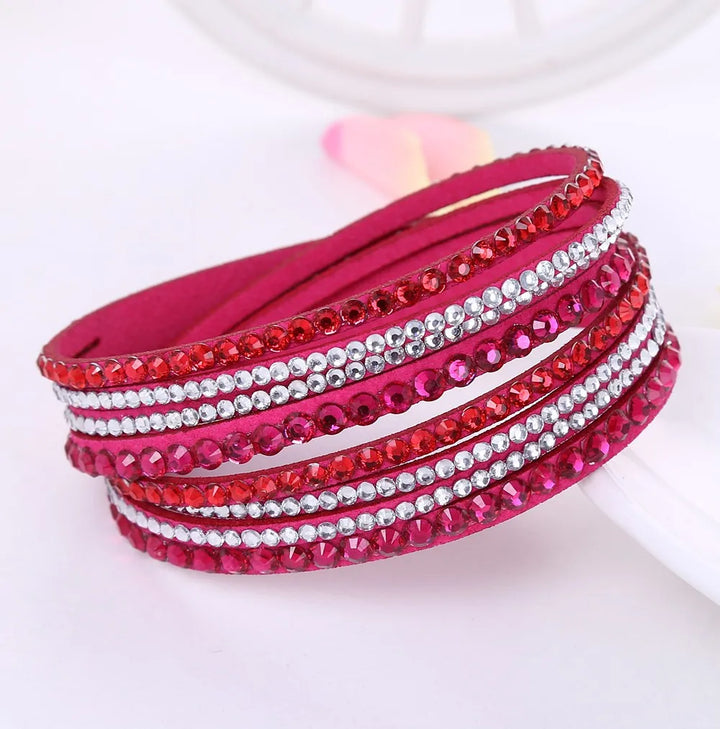 Layered Rhinestone Wrap Bracelet-RED-Nora Luxe