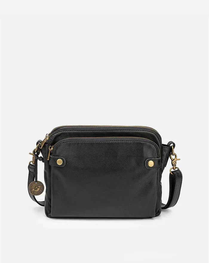 Leather Crossbody Shoulder Bag - PremierSatchel-Black-Nora Luxe