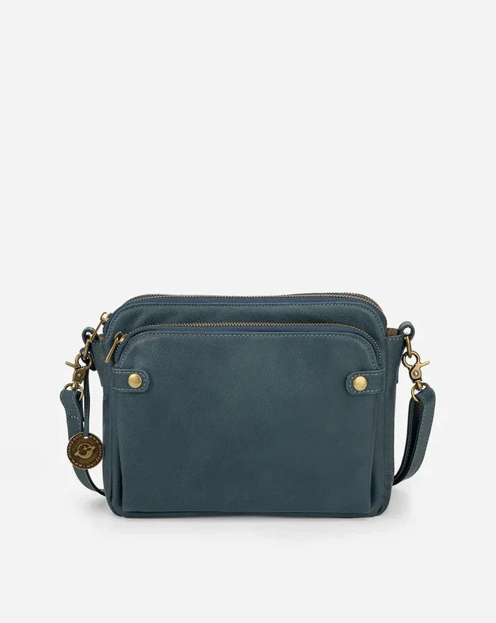 Leather Crossbody Shoulder Bag - PremierSatchel-Blue-Nora Luxe