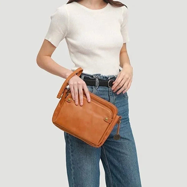 Leather Crossbody Shoulder Bag - PremierSatchel-Brown-Nora Luxe