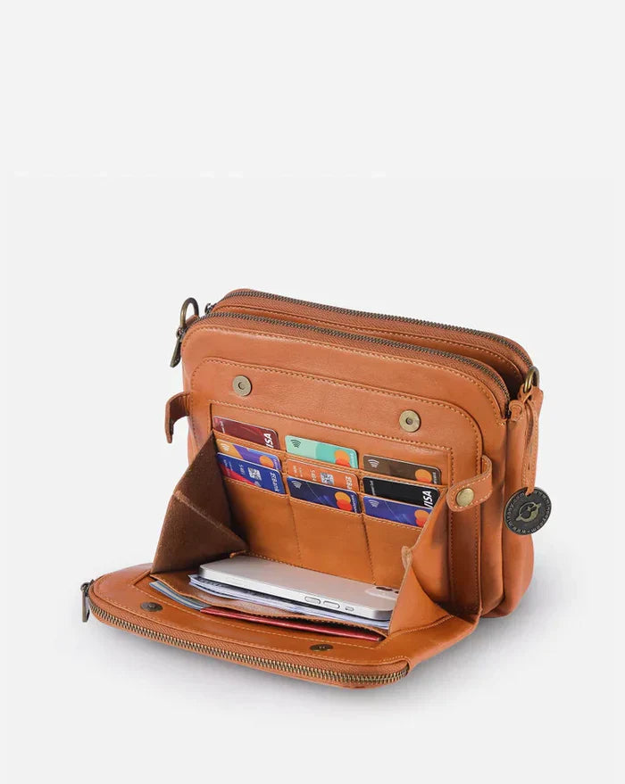 Leather Crossbody Shoulder Bag - PremierSatchel-Brown-Nora Luxe