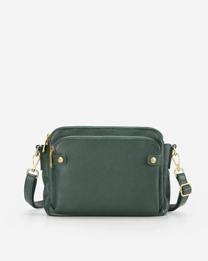 Leather Crossbody Shoulder Bag - PremierSatchel-Green-Nora Luxe